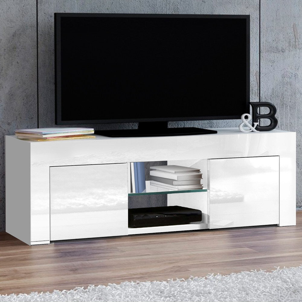 Artiss 130cm High Gloss TV Stand Entertainment Unit Tempered Glass Shelf White freeshipping - Awezingly