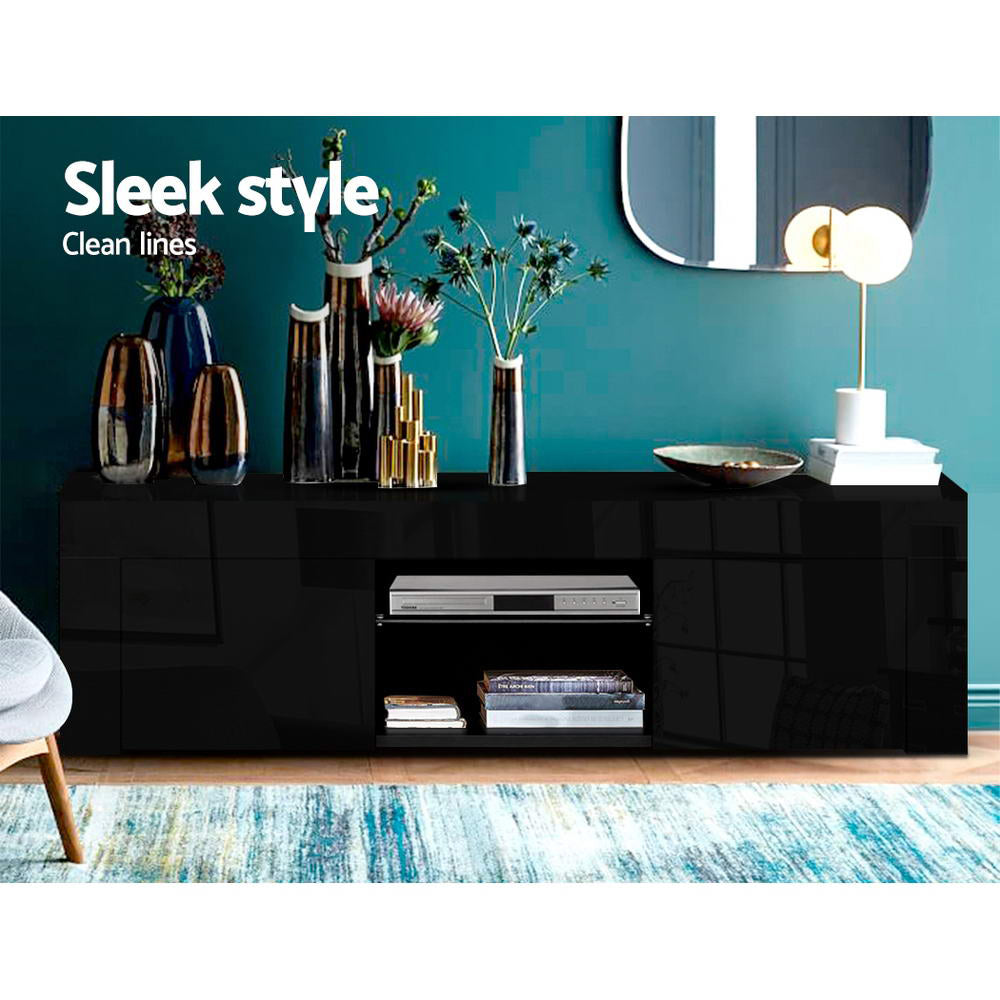 Artiss 130cm RGB LED TV Stand Cabinet Entertainment Unit Gloss Black freeshipping - Awezingly