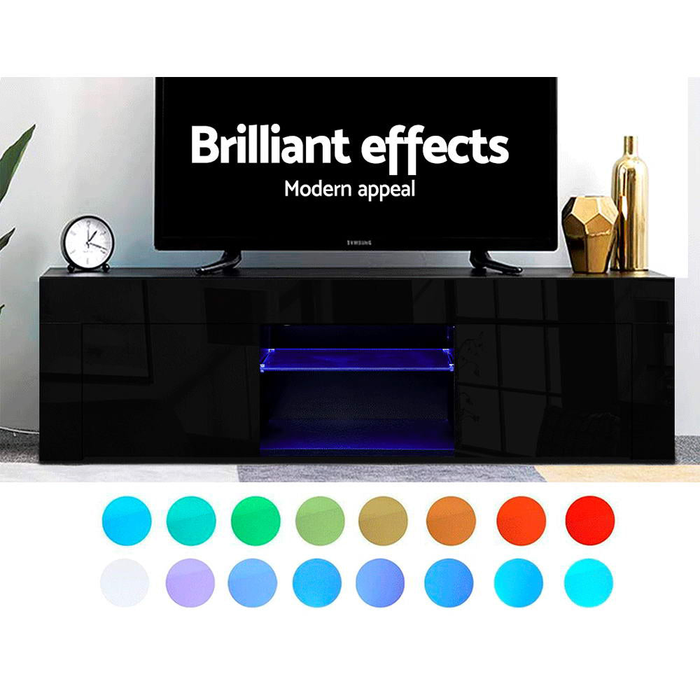 Artiss 130cm RGB LED TV Stand Cabinet Entertainment Unit Gloss Black freeshipping - Awezingly