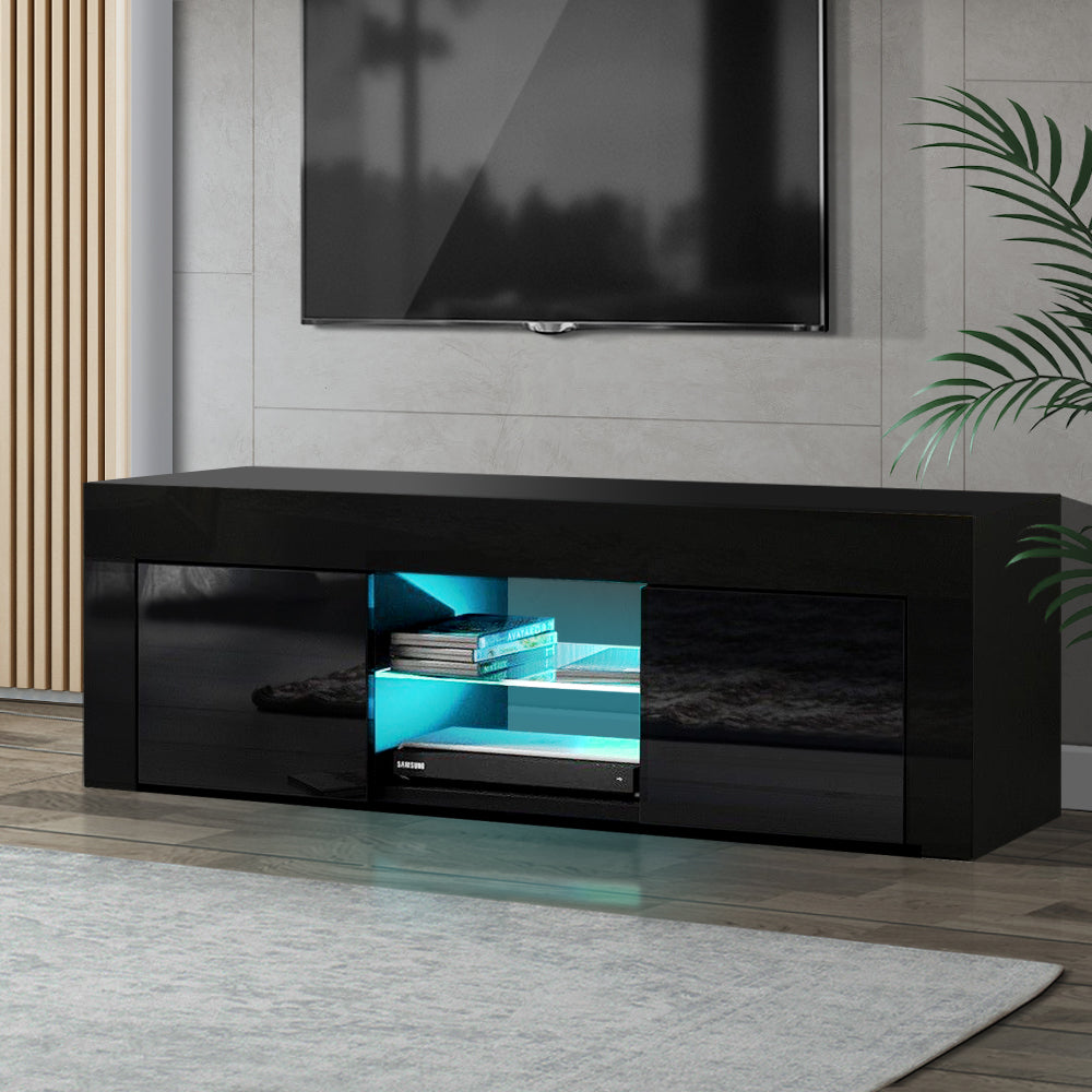 Artiss 130cm RGB LED TV Stand Cabinet Entertainment Unit Gloss Black freeshipping - Awezingly