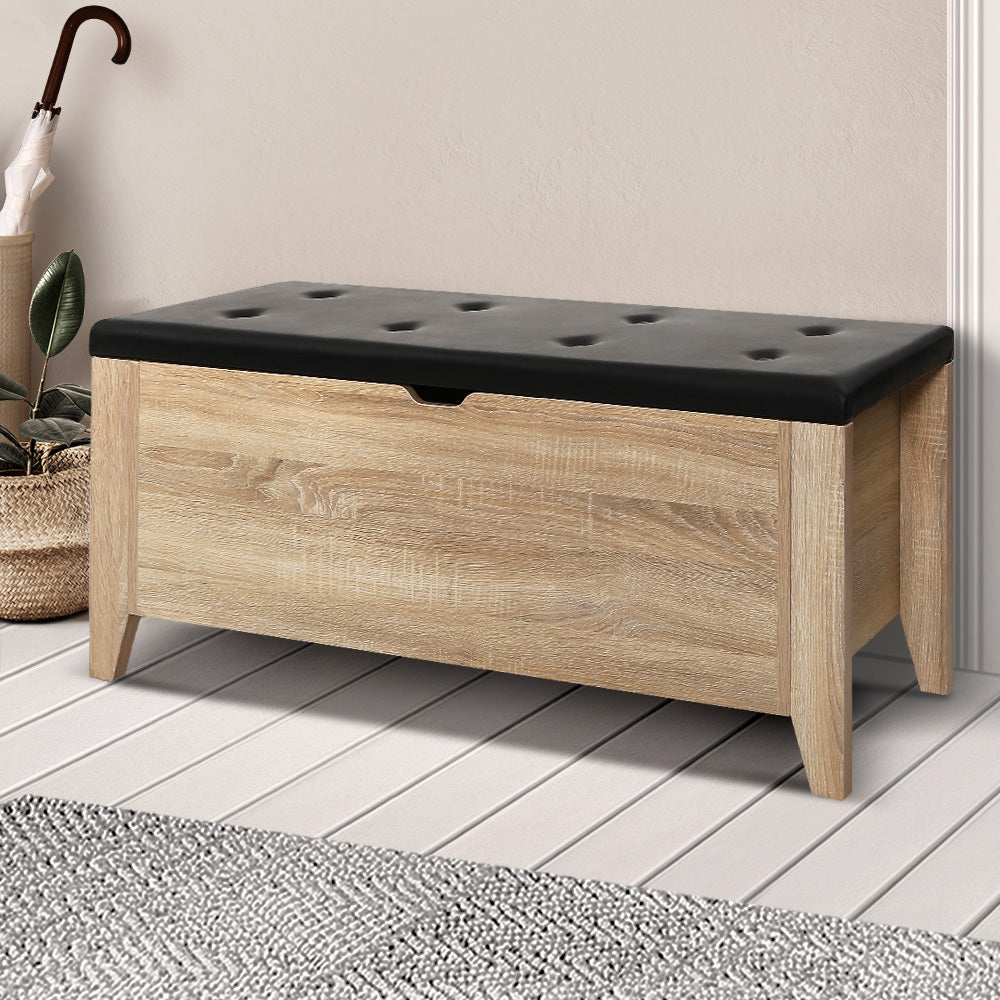 Artiss Storage Ottoman Blanket Box Leather Bench Foot Stool Chest Toy Oak Couch freeshipping - Awezingly