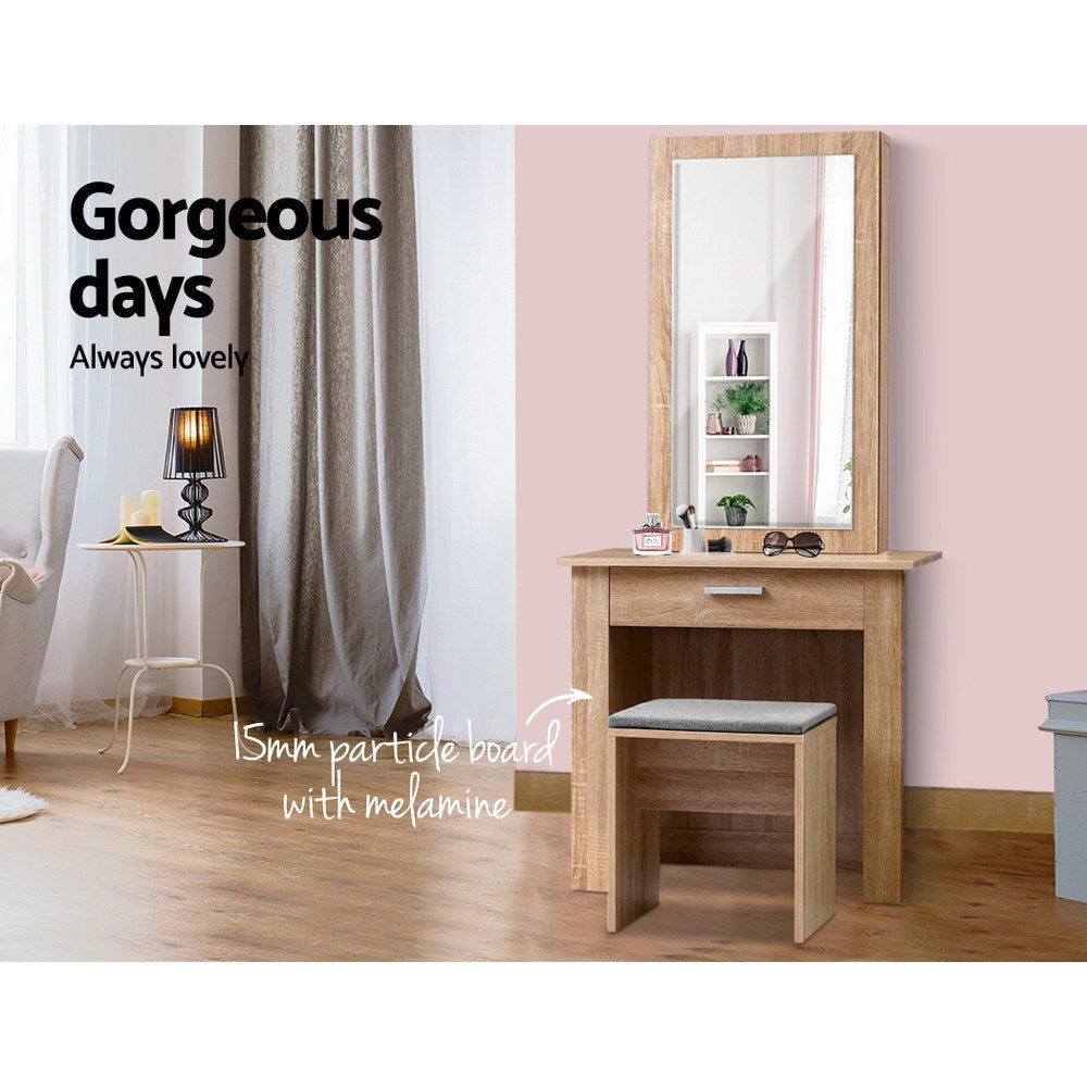 Artiss Dressing Table Mirror Stool - Storage Wood freeshipping - Awezingly