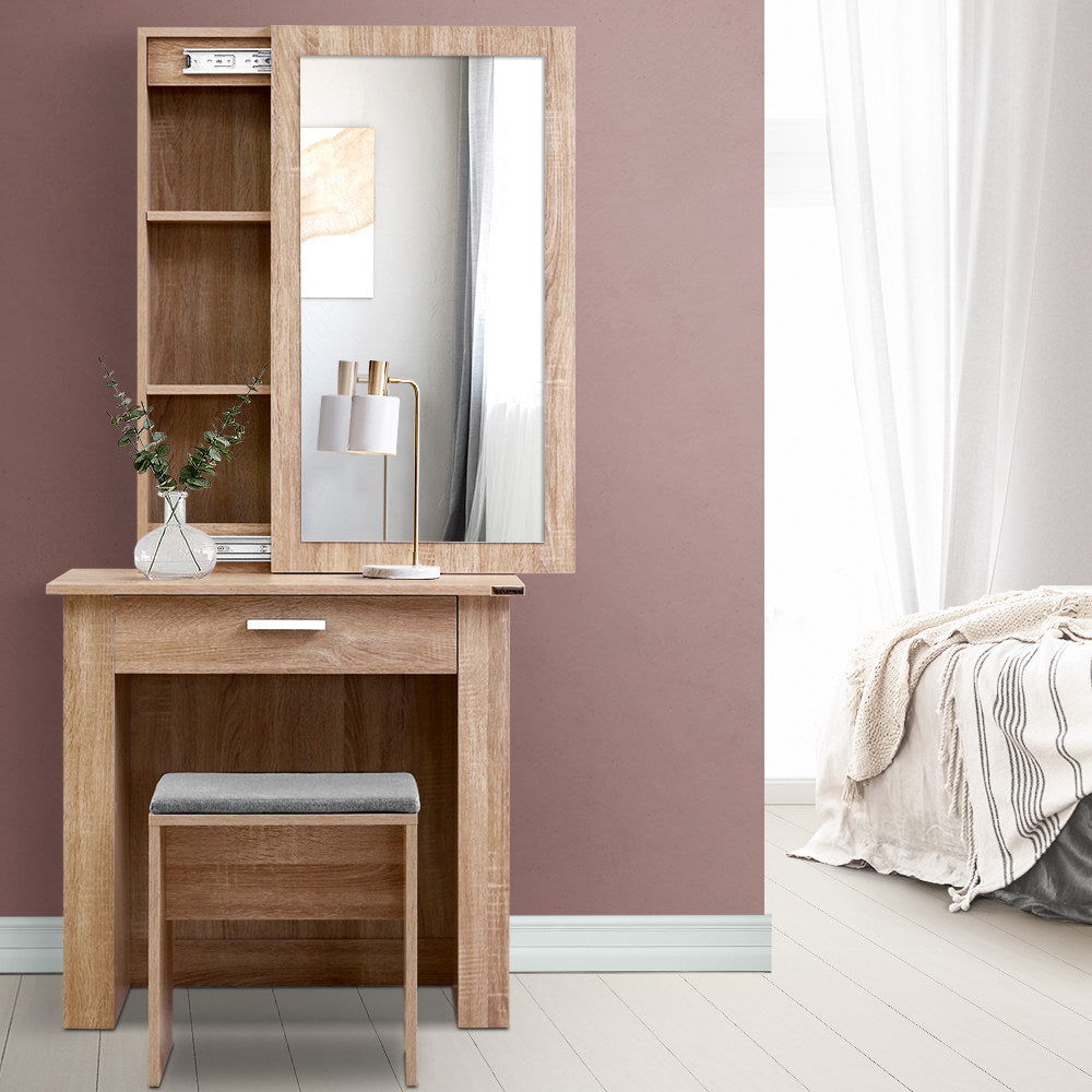 Artiss Dressing Table Mirror Stool - Storage Wood freeshipping - Awezingly