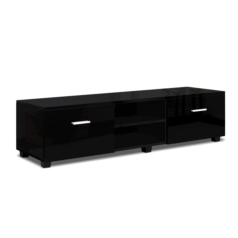 Artiss 140cm High Gloss TV Cabinet Stand Entertainment Unit Storage Shelf Black freeshipping - Awezingly