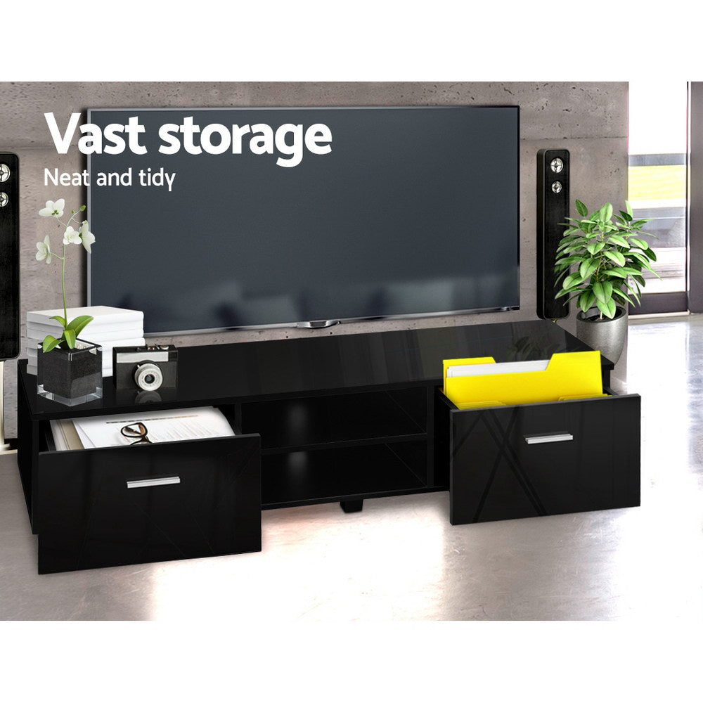 Artiss 140cm High Gloss TV Cabinet Stand Entertainment Unit Storage Shelf Black freeshipping - Awezingly