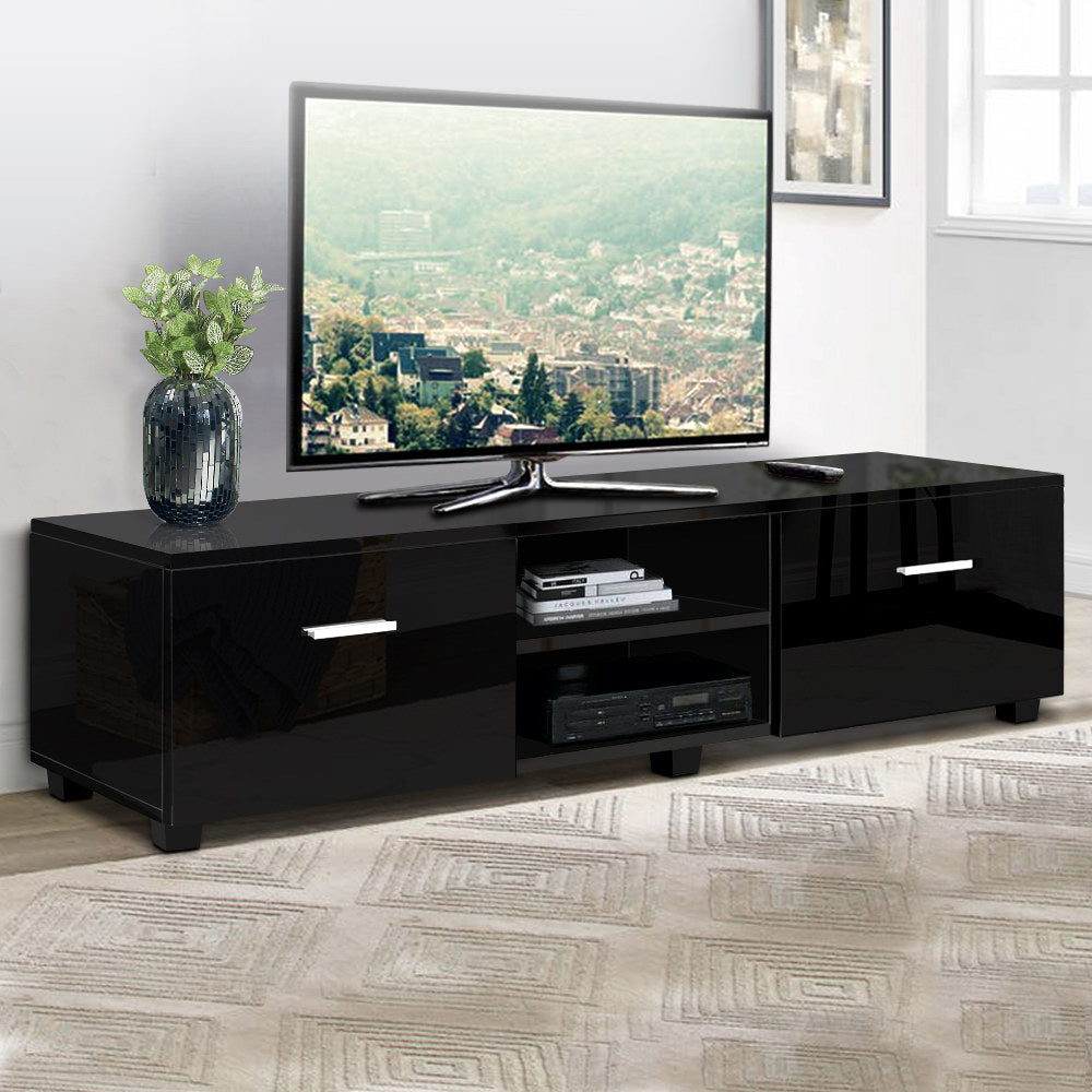 Artiss 140cm High Gloss TV Cabinet Stand Entertainment Unit Storage Shelf Black freeshipping - Awezingly