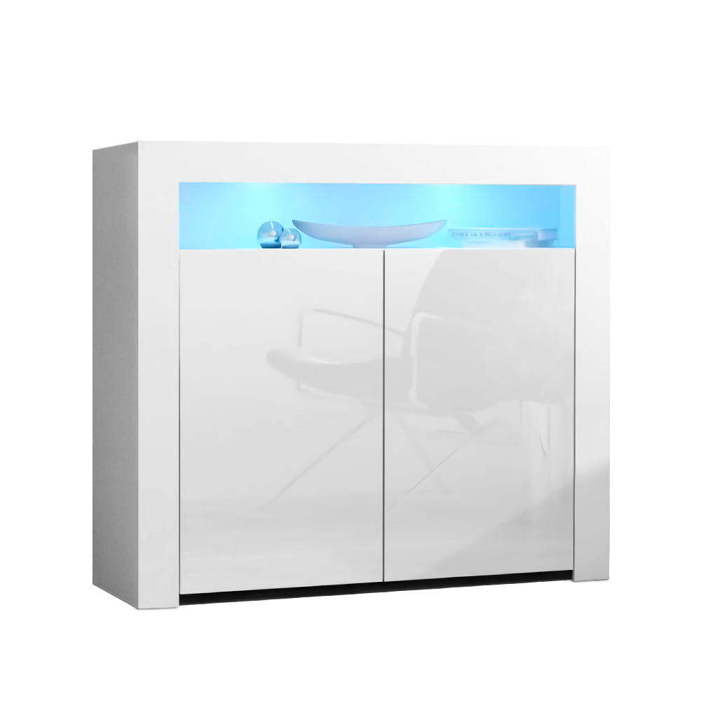 Artiss Buffet Sideboard Cabinet LED High Gloss Storage Cupboard 2 Doors White freeshipping - Awezingly