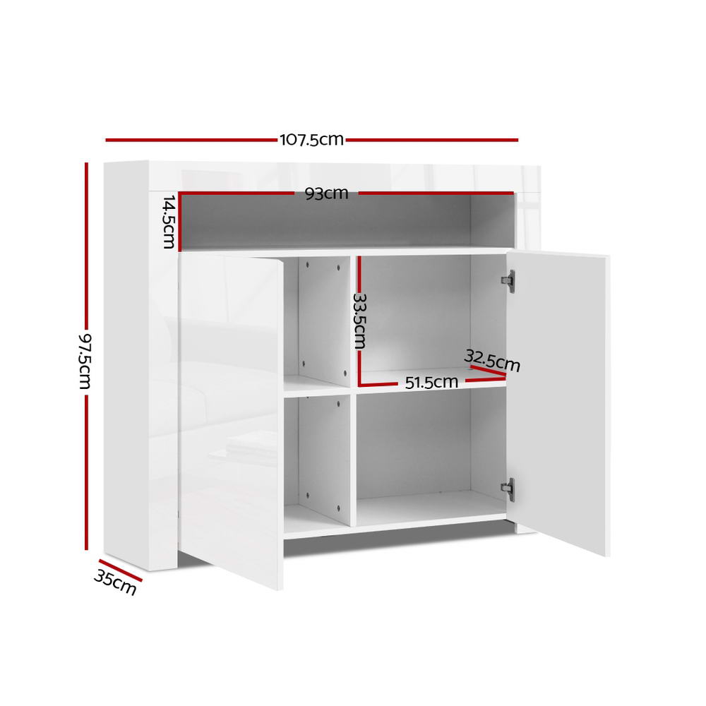 Artiss Buffet Sideboard Cabinet LED High Gloss Storage Cupboard 2 Doors White freeshipping - Awezingly