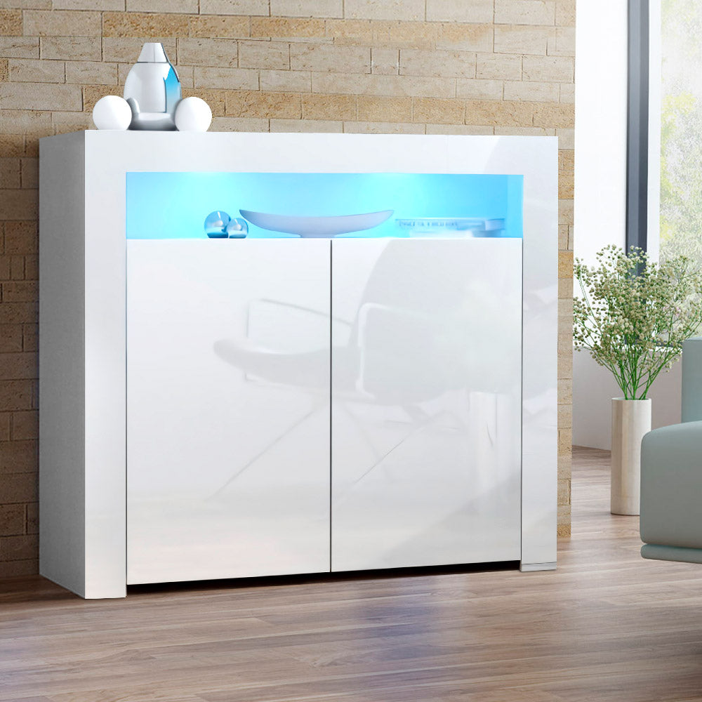 Artiss Buffet Sideboard Cabinet LED High Gloss Storage Cupboard 2 Doors White freeshipping - Awezingly