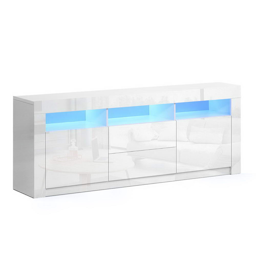 Artiss TV Cabinet Entertainment Unit Stand RGB LED Gloss Drawers 160cm White freeshipping - Awezingly