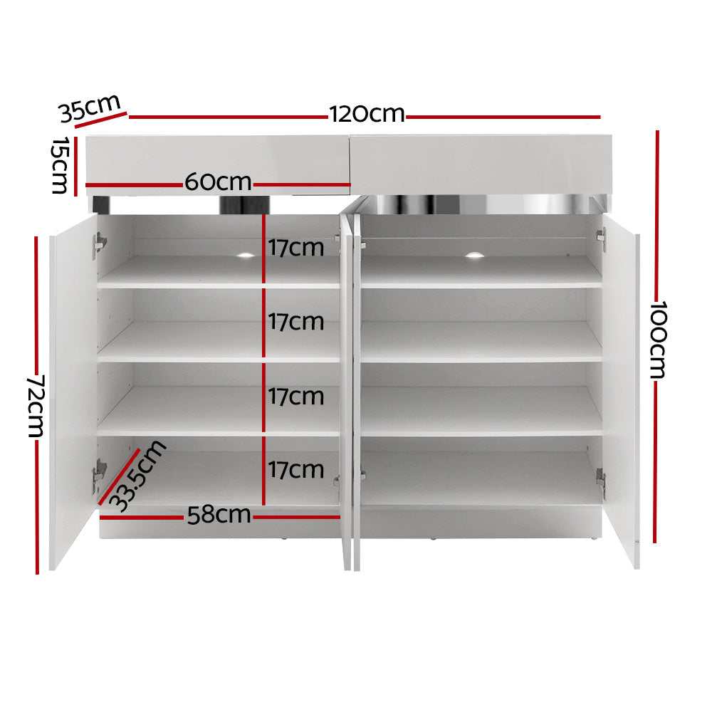 Artiss 120cm Shoe Cabinet Shoes Storage Rack High Gloss Cupboard White Drawers freeshipping - Awezingly