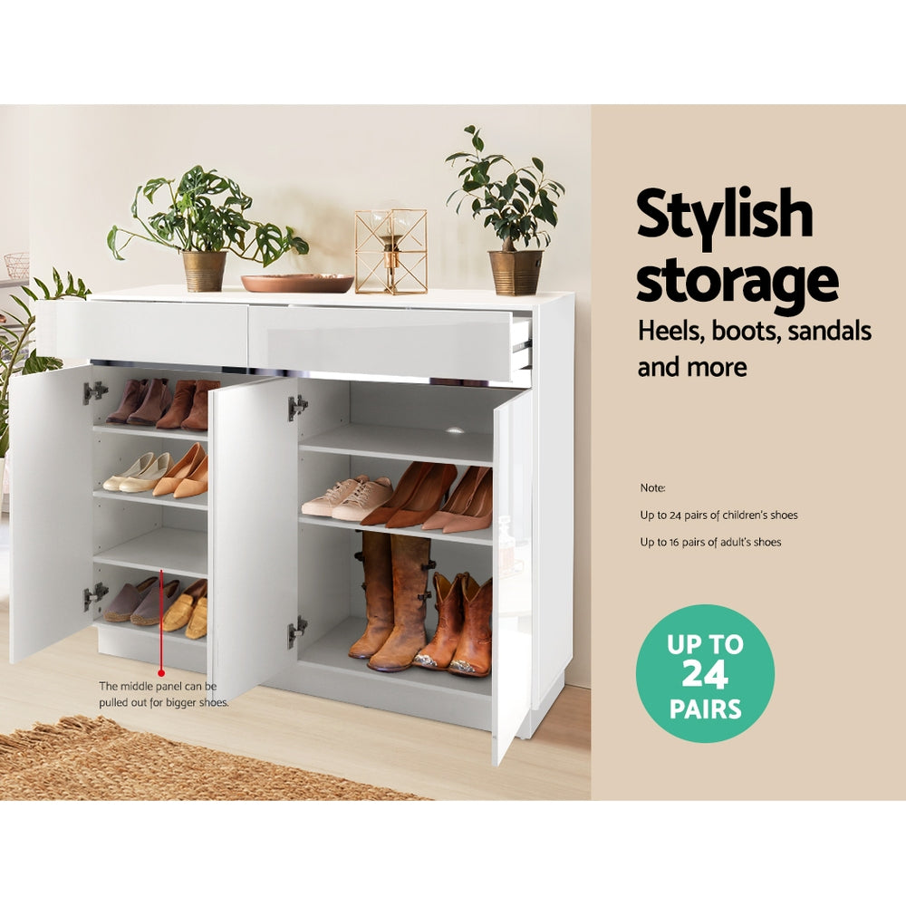 Artiss 120cm Shoe Cabinet Shoes Storage Rack High Gloss Cupboard White Drawers freeshipping - Awezingly