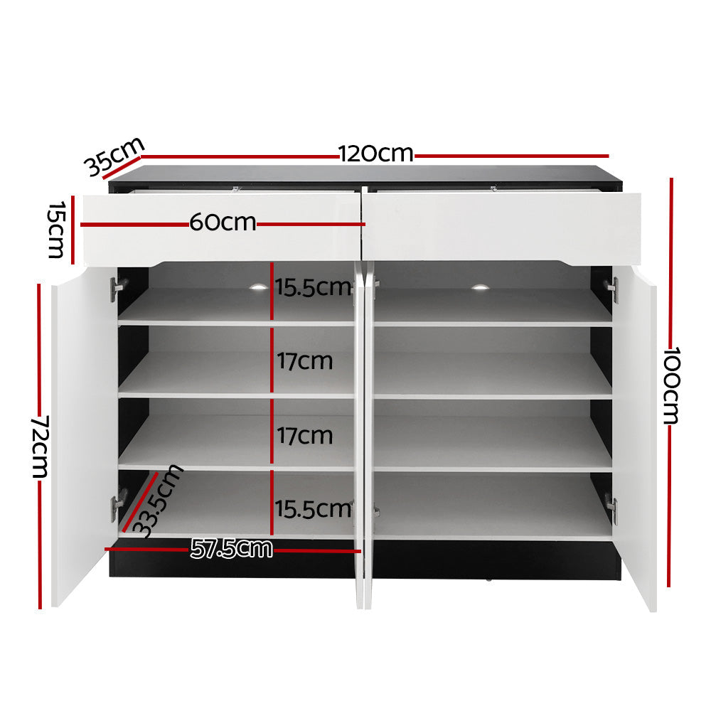 Artiss 120cm Shoe Cabinet Shoes Storage Rack High Gloss Cupboard Shelf Drawers freeshipping - Awezingly