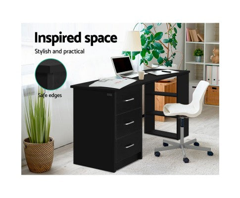 Artiss Office Computer Desk 3 Drawers 120 cm - Black freeshipping - Awezingly