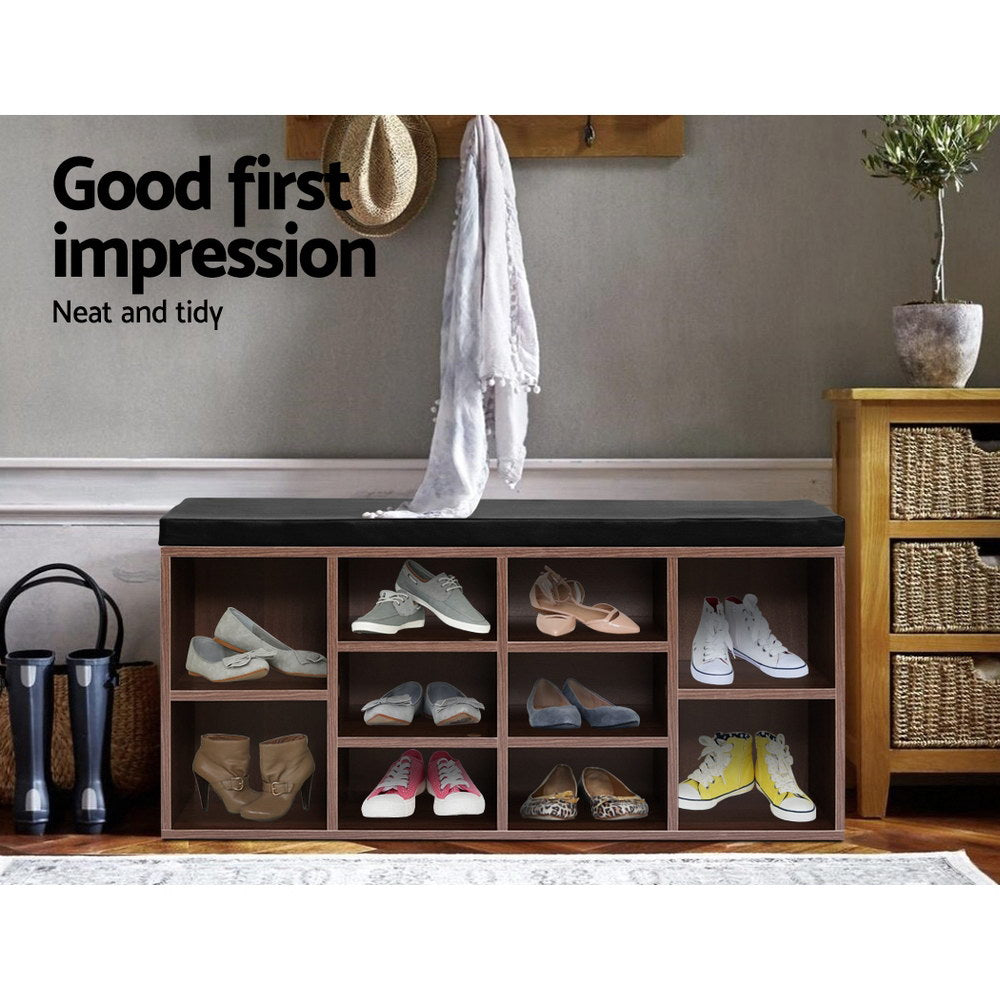 Artiss Shoe Cabinet Bench Shoes Storage Walnut freeshipping - Awezingly