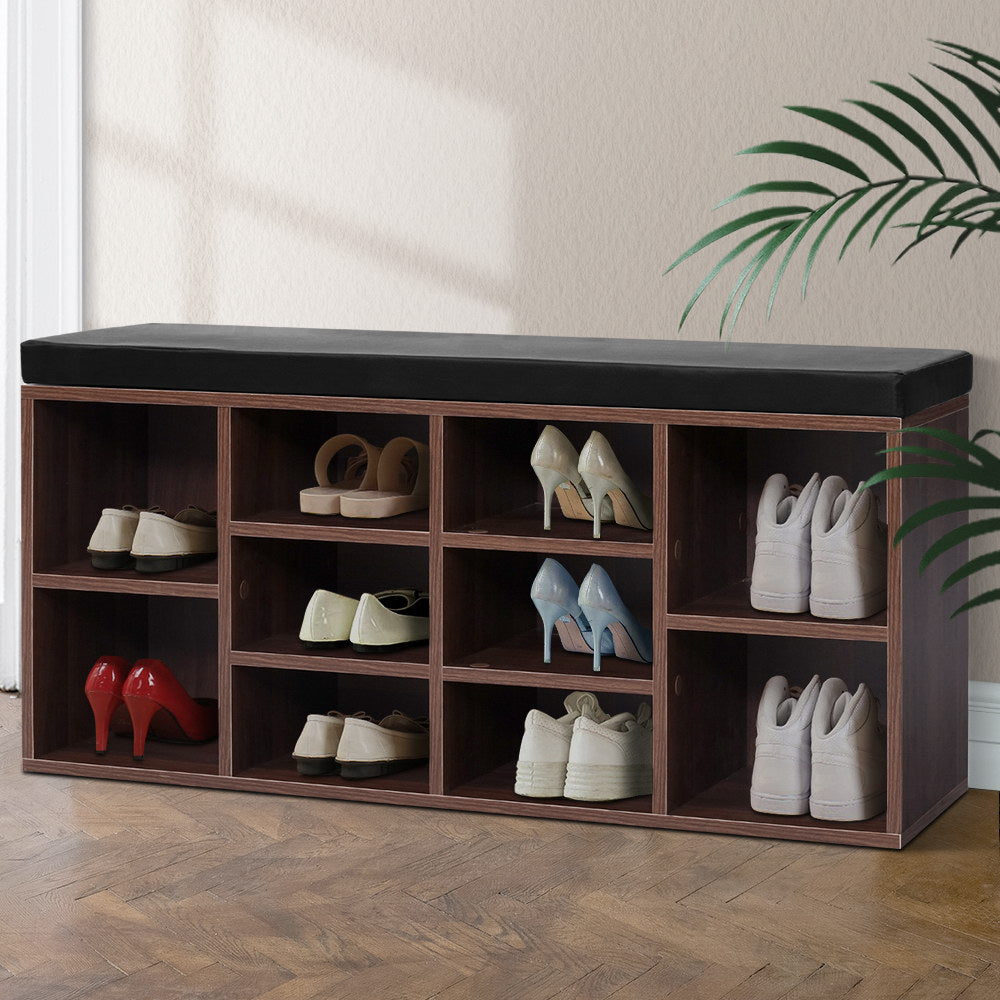 Artiss Shoe Cabinet Bench Shoes Storage Walnut freeshipping - Awezingly