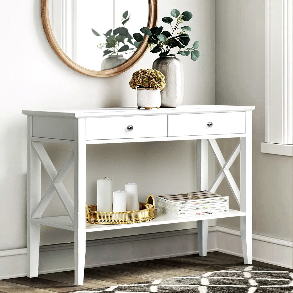 Artiss Console Table Hall Side Entry 2 Drawers Display White Desk Furniture freeshipping - Awezingly