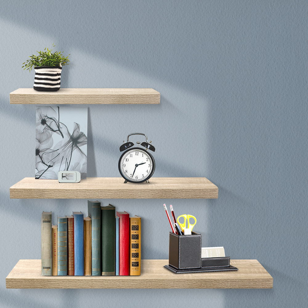 Artiss 3pcs Wall Floating Shelf Set DIY Mount Storage Book Display Rack Oak freeshipping - Awezingly