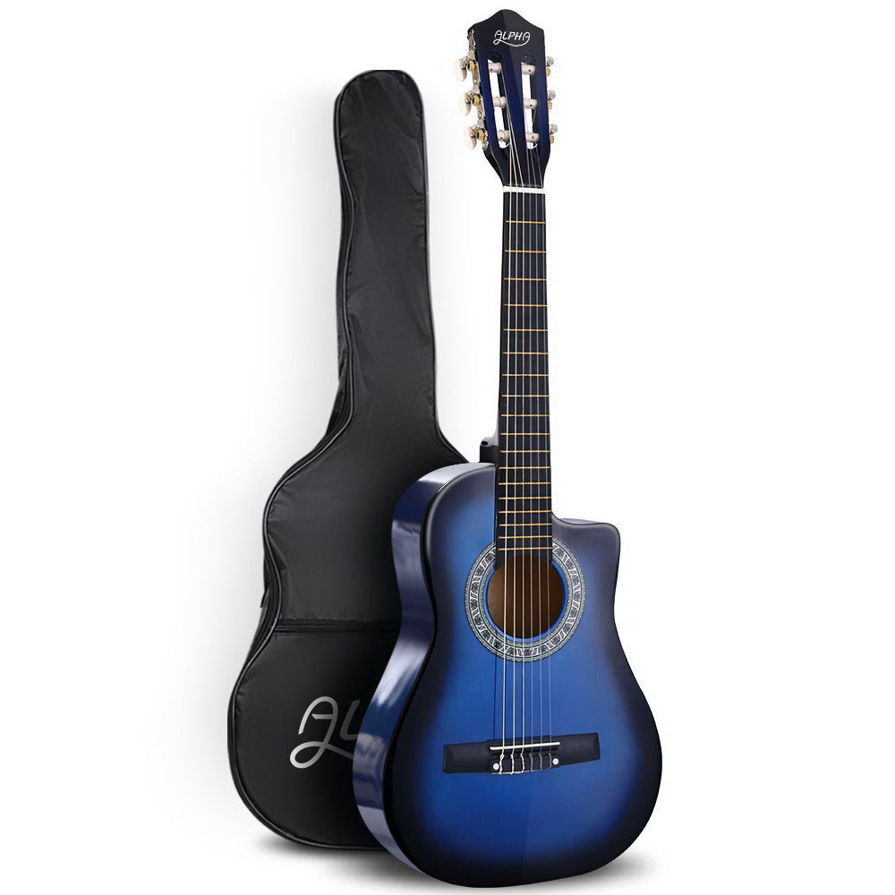 Alpha 34 Inch Guitar Classical Acoustic Cutaway Wooden Ideal Kids Gift Children 1/2 Size Blue