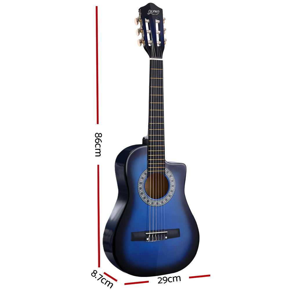 Alpha 34 Inch Guitar Classical Acoustic Cutaway Wooden Ideal Kids Gift Children 1/2 Size Blue