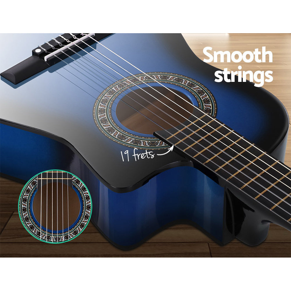 Alpha 34 Inch Guitar Classical Acoustic Cutaway Wooden Ideal Kids Gift Children 1/2 Size Blue with Capo Tuner