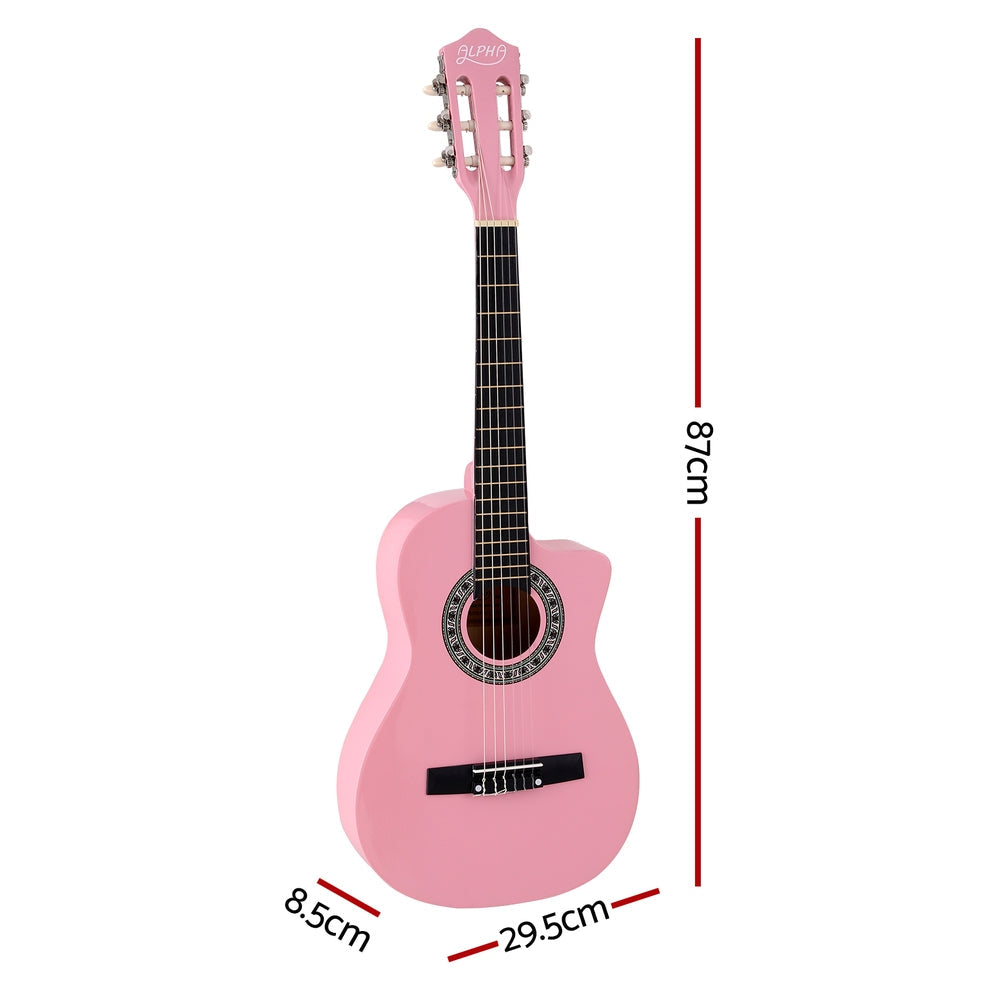 Alpha 34 Inch Classical Guitar Wooden Body Nylon String Beginner Kids Gift Pink