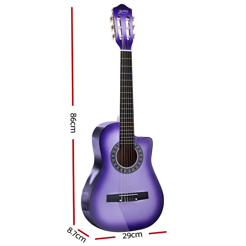 Alpha 34 Inch Guitar Classical Acoustic Cutaway Wooden Children 1/2 Size Purple freeshipping - Awezingly