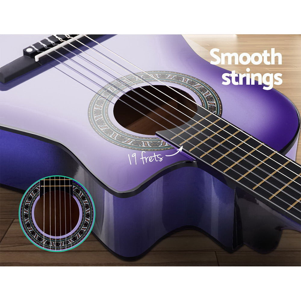 Alpha 34 Inch Guitar Classical Acoustic Cutaway Wooden Children 1/2 Size Purple freeshipping - Awezingly