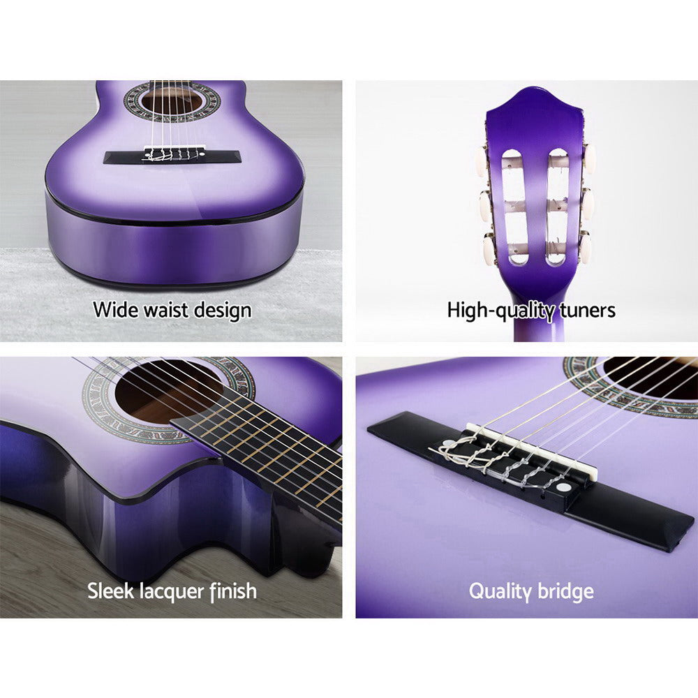 Alpha 34 Inch Guitar Classical Acoustic Cutaway Wooden Children 1/2 Size Purple freeshipping - Awezingly