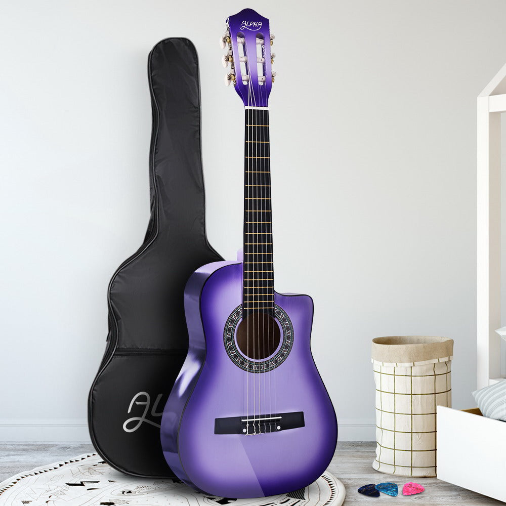 Alpha 34 Inch Guitar Classical Acoustic Cutaway Wooden Children 1/2 Size Purple freeshipping - Awezingly