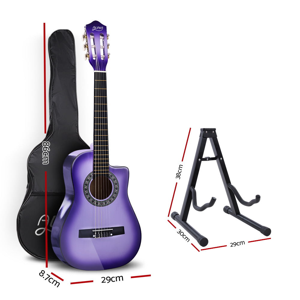 Alpha 34 Inch Guitar Classical Acoustic Cutaway Children 1/2 Size Purple with Capo Tuner freeshipping - Awezingly