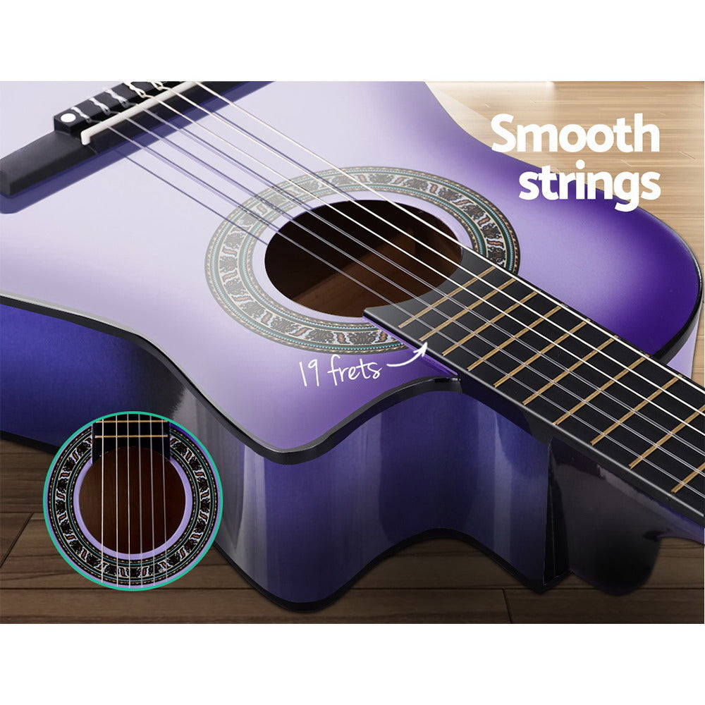 Alpha 34 Inch Guitar Classical Acoustic Cutaway Children 1/2 Size Purple with Capo Tuner freeshipping - Awezingly