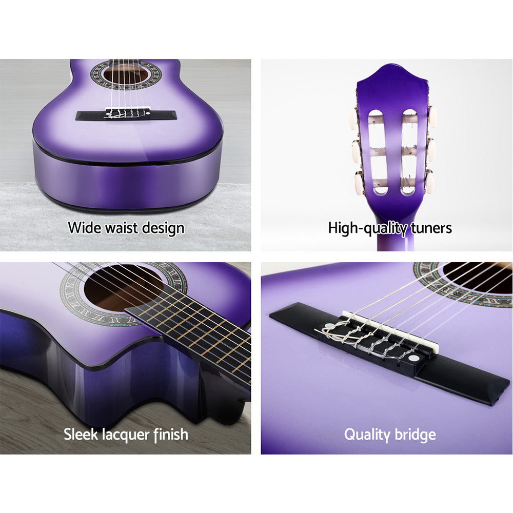 Alpha 34 Inch Guitar Classical Acoustic Cutaway Children 1/2 Size Purple with Capo Tuner freeshipping - Awezingly