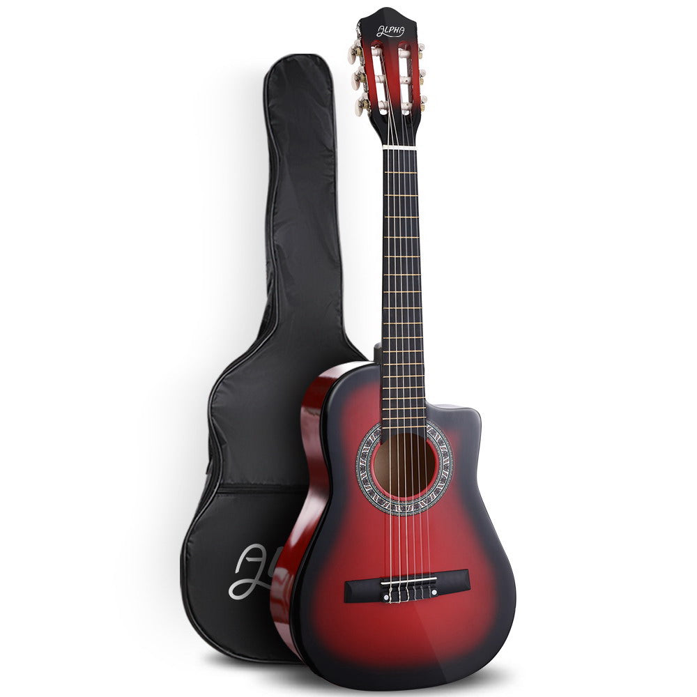 Alpha 34 Inch Guitar Classical Acoustic Cutaway Wooden Children 1/2 Size Red freeshipping - Awezingly