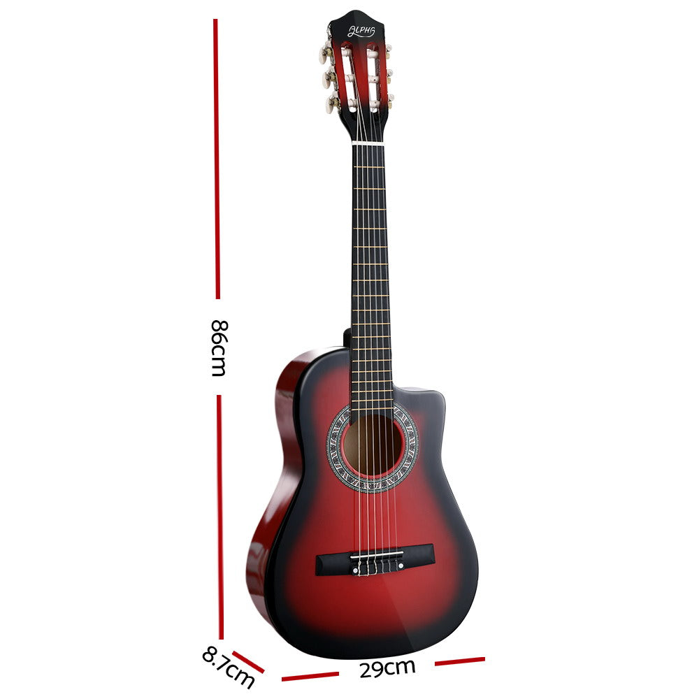 Alpha 34 Inch Guitar Classical Acoustic Cutaway Wooden Children 1/2 Size Red freeshipping - Awezingly