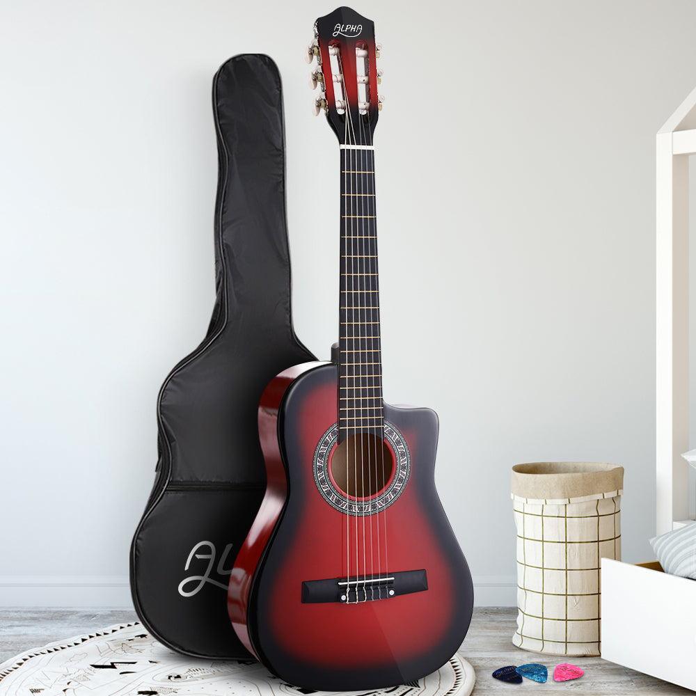 Alpha 34 Inch Guitar Classical Acoustic Cutaway Wooden Children 1/2 Size Red freeshipping - Awezingly