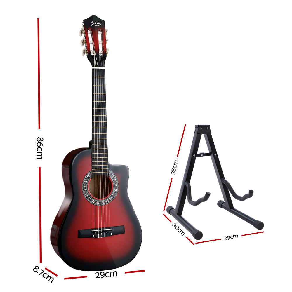 Alpha 34 Inch Guitar Classical Acoustic Cutaway Children 1/2 Size Red with Capo Tuner freeshipping - Awezingly