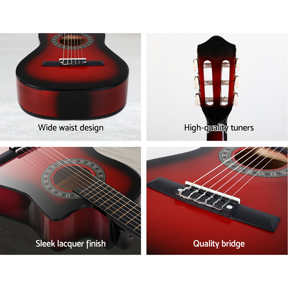 Alpha 34 Inch Guitar Classical Acoustic Cutaway Children 1/2 Size Red with Capo Tuner freeshipping - Awezingly