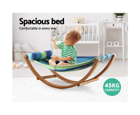 Keezi Kids Timber Hammock Bed Swing - Blue freeshipping - Awezingly