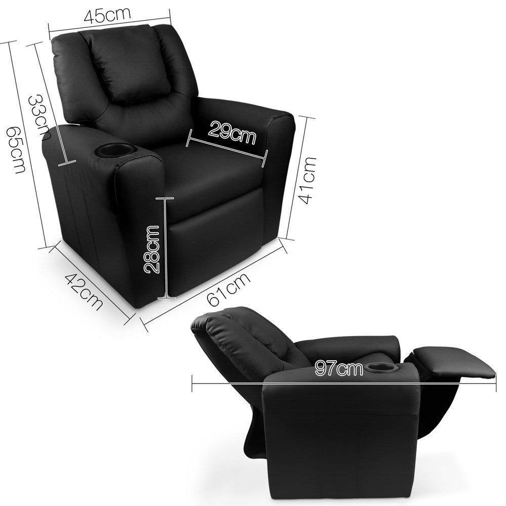 Keezi Luxury Kids Recliner Sofa Children Lounge Chair PU Couch Armchair Black freeshipping - Awezingly