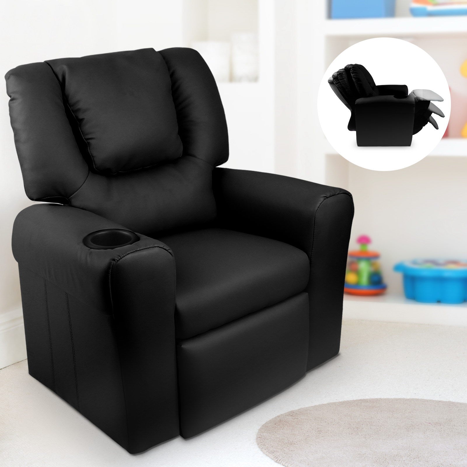 Keezi Luxury Kids Recliner Sofa Children Lounge Chair PU Couch Armchair Black freeshipping - Awezingly