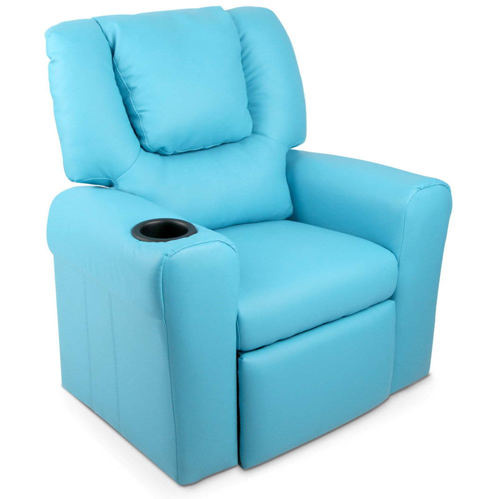 Keezi Luxury Kids Recliner Sofa Children Lounge Chair PU Couch Armchair Blue freeshipping - Awezingly