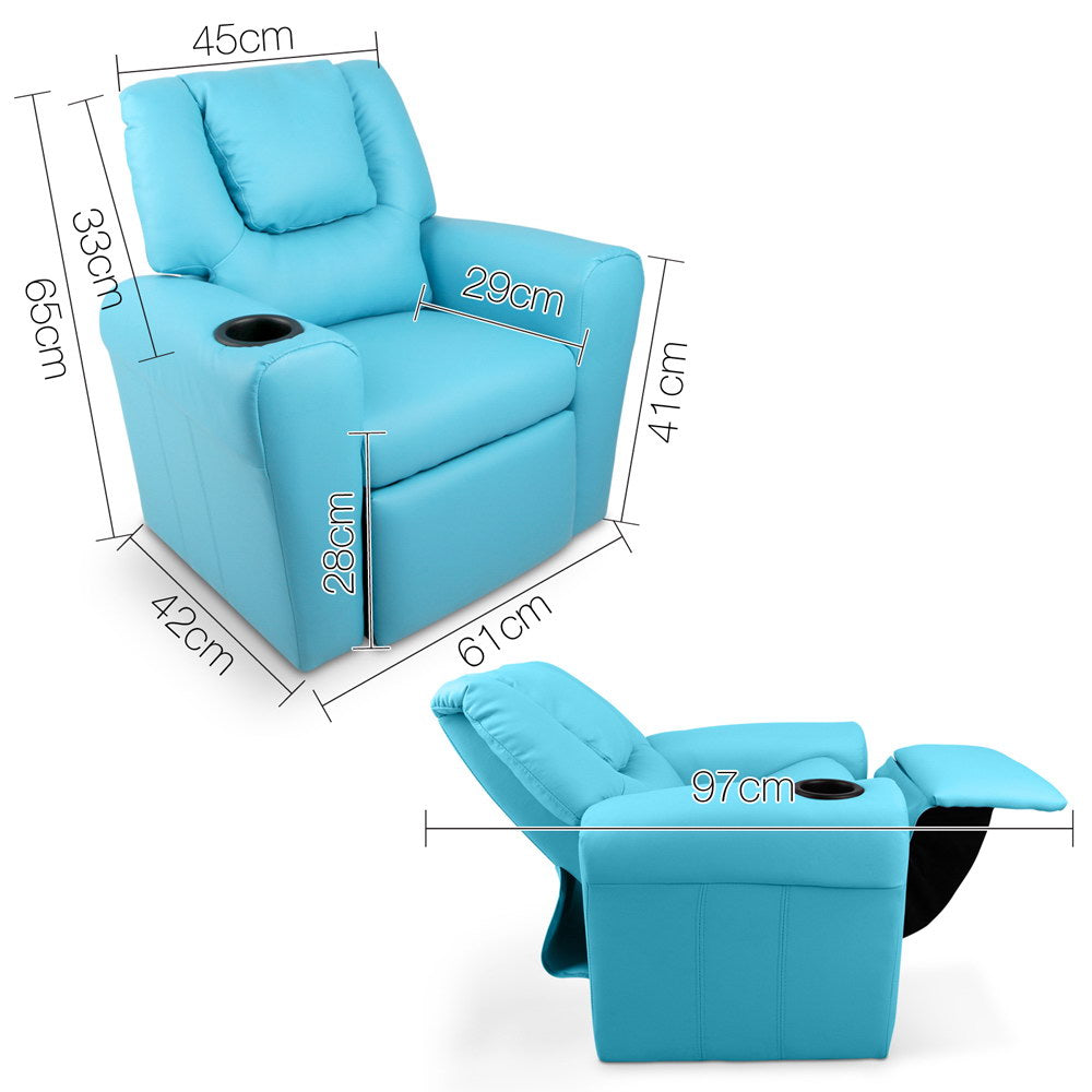 Keezi Luxury Kids Recliner Sofa Children Lounge Chair PU Couch Armchair Blue freeshipping - Awezingly