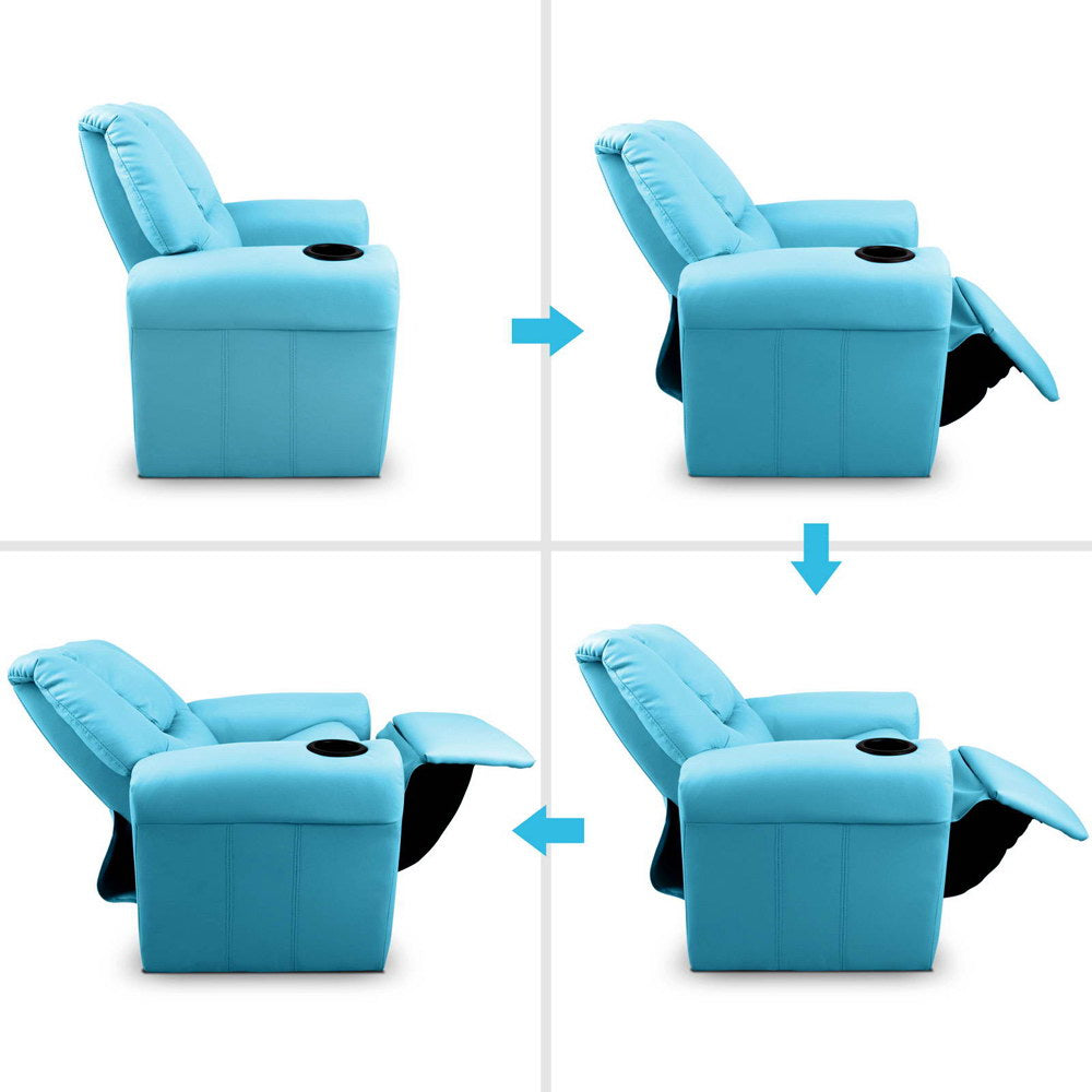 Keezi Luxury Kids Recliner Sofa Children Lounge Chair PU Couch Armchair Blue freeshipping - Awezingly