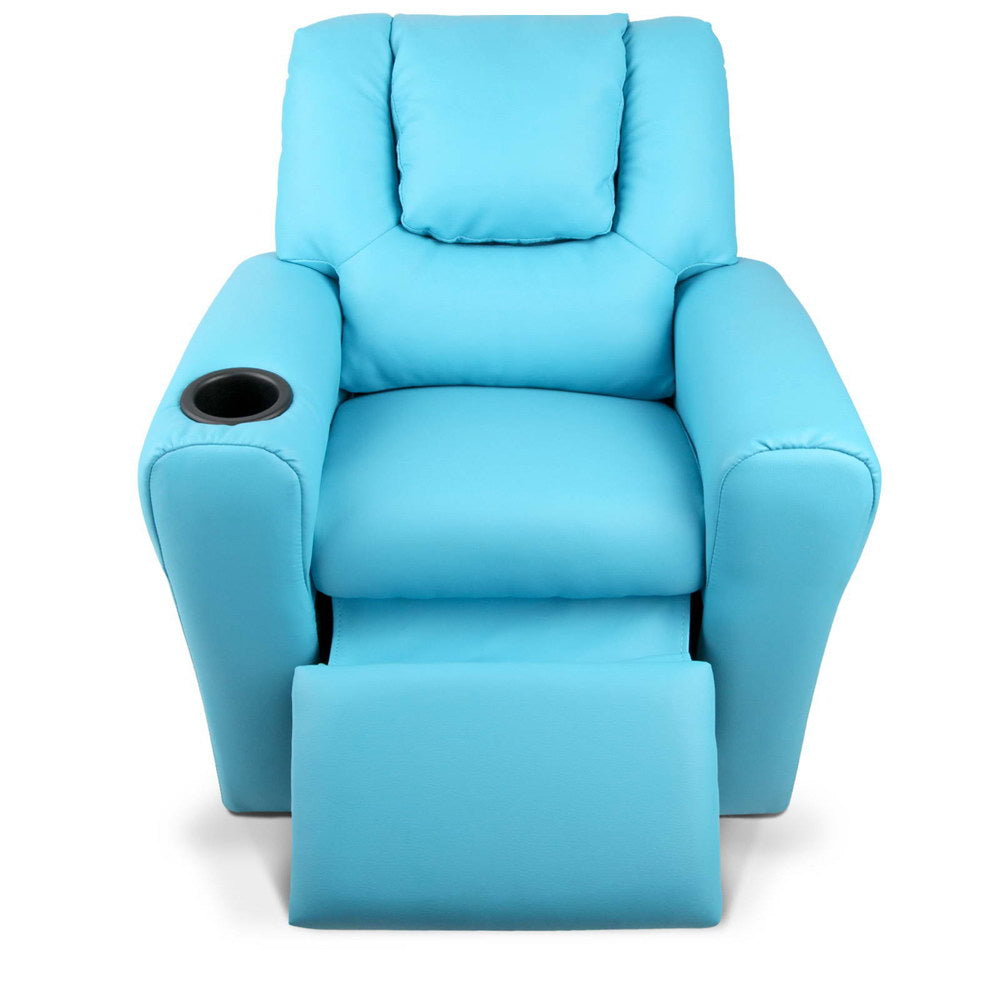 Keezi Luxury Kids Recliner Sofa Children Lounge Chair PU Couch Armchair Blue freeshipping - Awezingly