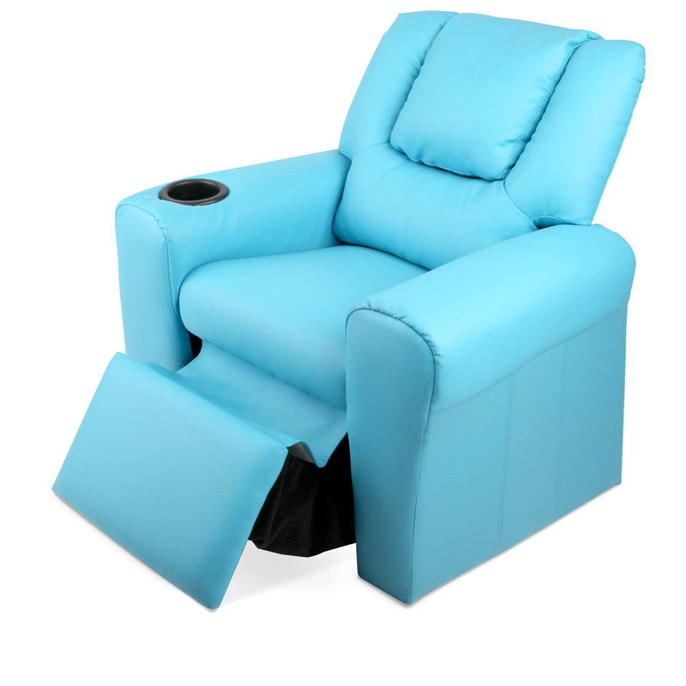 Keezi Luxury Kids Recliner Sofa Children Lounge Chair PU Couch Armchair Blue freeshipping - Awezingly