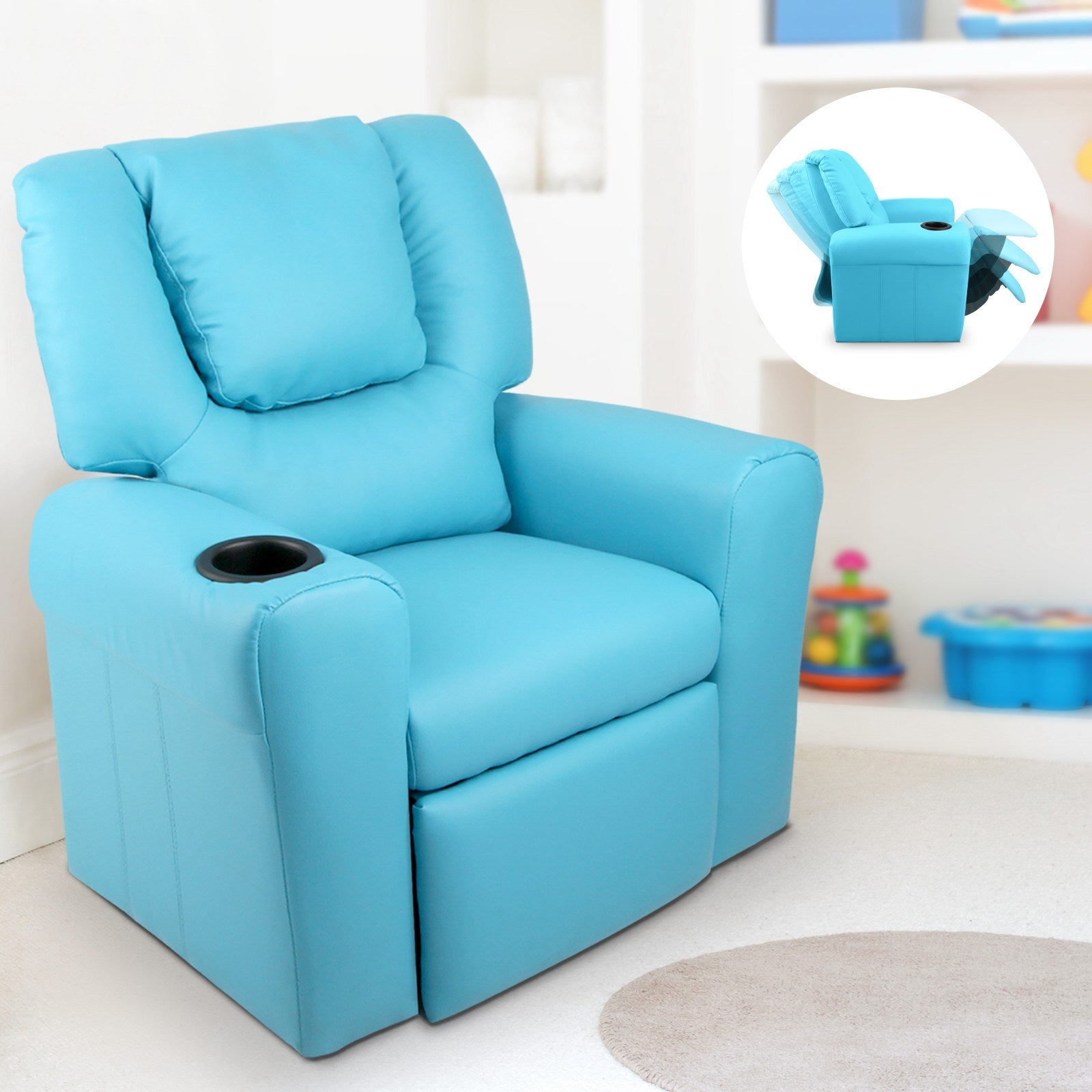 Keezi Luxury Kids Recliner Sofa Children Lounge Chair PU Couch Armchair Blue freeshipping - Awezingly