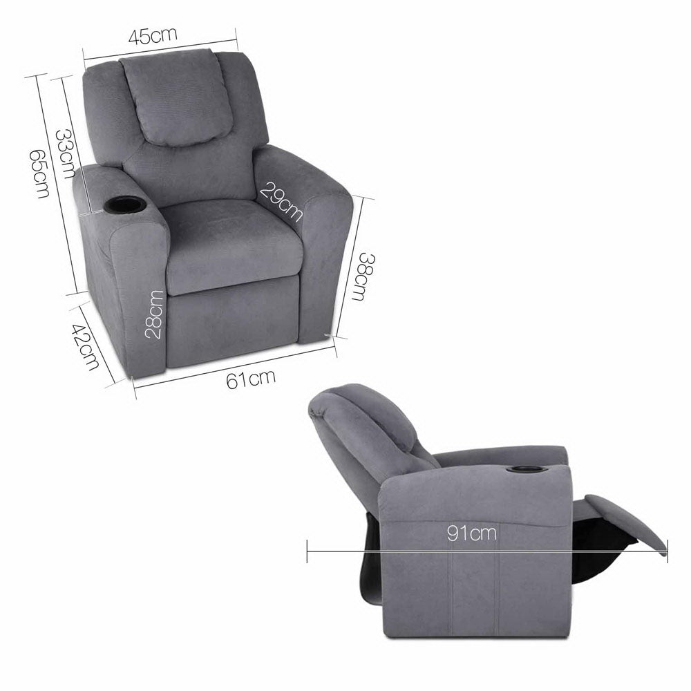 Keezi Luxury Kids Recliner Sofa Children Lounge Chair Couch Fabric Armchair Grey freeshipping - Awezingly