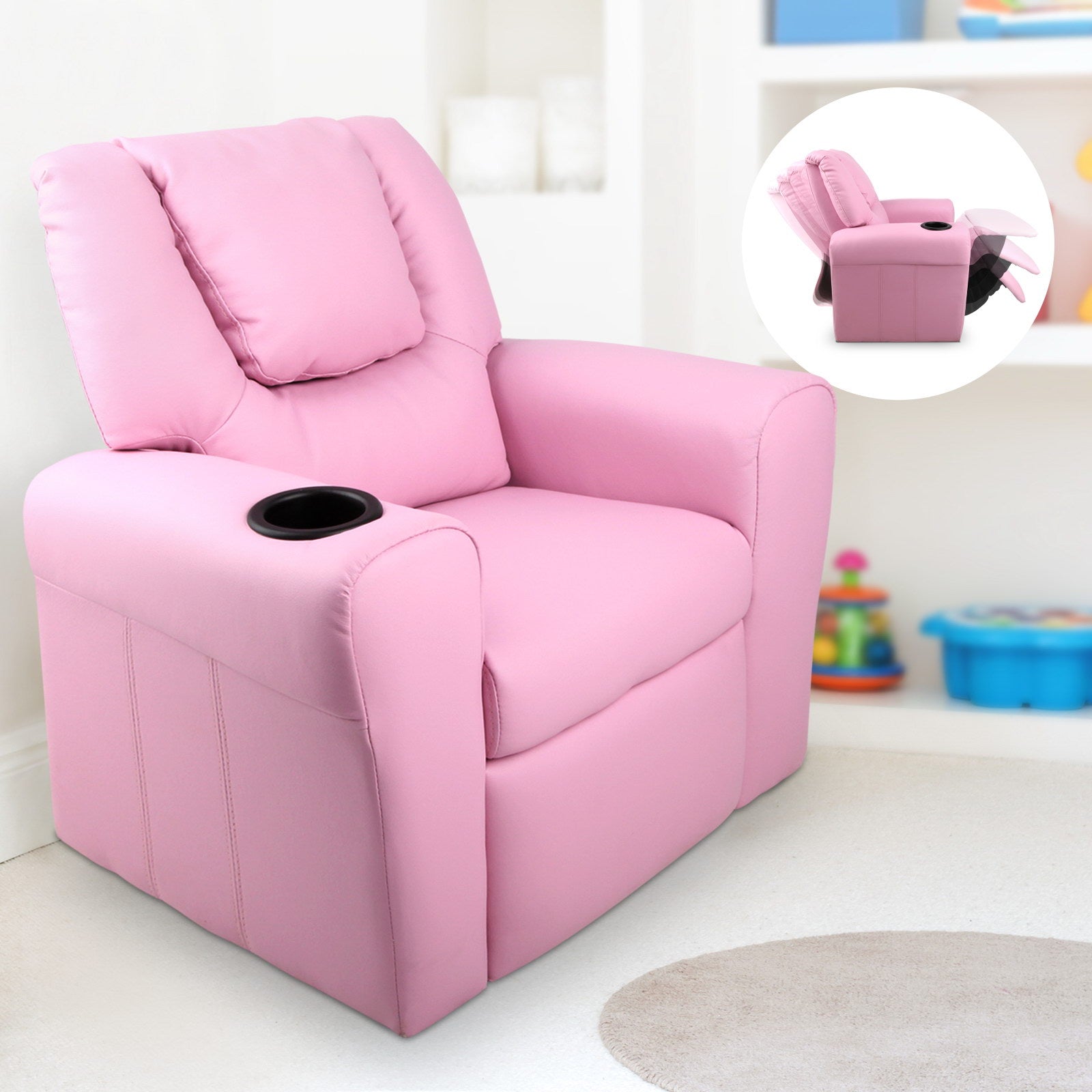 Keezi Luxury Kids Recliner Sofa Children Lounge Chair PU Couch Armchair Pink freeshipping - Awezingly