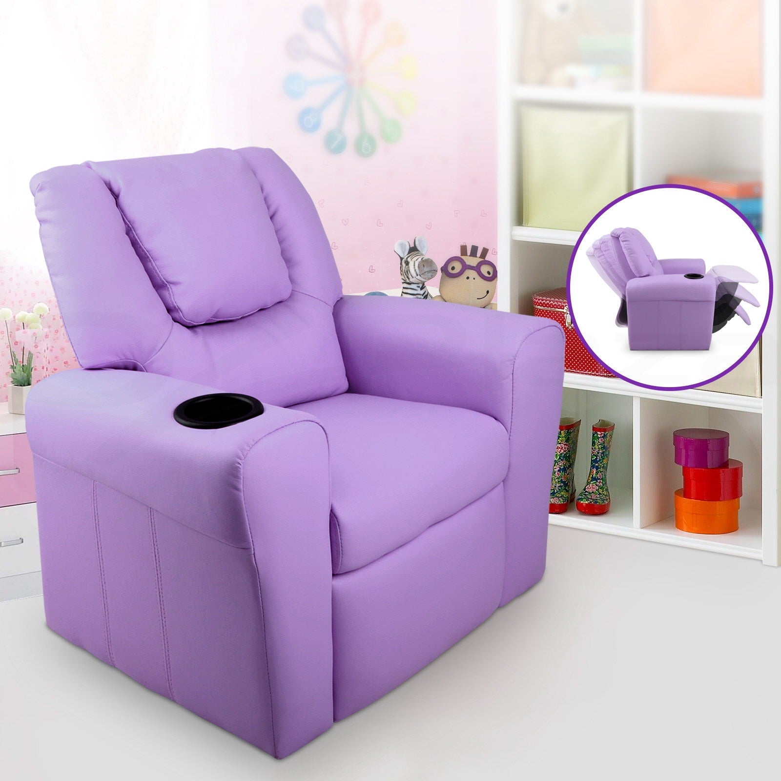 Keezi Luxury Kids Recliner Sofa Children Lounge Chair PU Couch Armchair Purple freeshipping - Awezingly